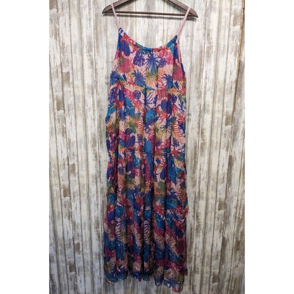 Elena Baldi Dresses & Skirts - Elena Baldi Silk Blend Tiered Maxi Dress Resort Tropical Lightweight Large NWT